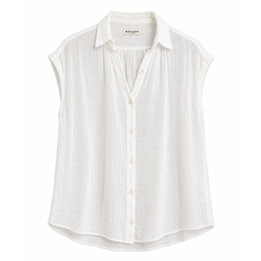 Masscob Button Up Shirt XS Gauze Linen Coastal Quiet Luxury Boho Euro Summer Top